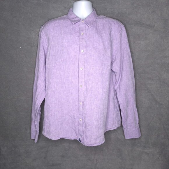 Untuckit Mens Wrinkle Resistant Linen Button-Down Shirt XL Purple Long Sleeve - Picture 2 of 5